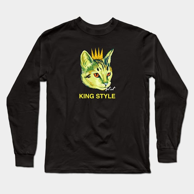 Cat painted by Van Gogh - The King Long Sleeve T-Shirt by JKAN